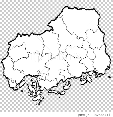廣島縣地圖 - 市町劃分插圖(筆觸風格) 廣島縣地圖 - 市町劃分插圖(筆觸風格) 137386741
