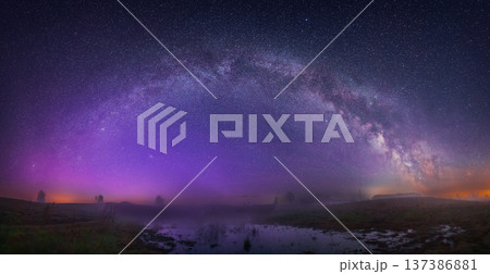 Night landscape panorama with Milky way galaxy 137386881
