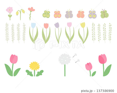 春の花と小鳥のイラストセット 137386900