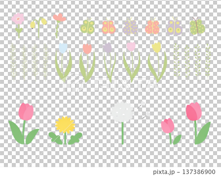 春の花と小鳥のイラストセット 137386900