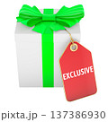 Gift box with EXCLUSIVE tag. 3D rendering 137386930
