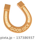 St Patricks day, concept. GOOD LUCK golden horseshoe, 3d rendering 137386937