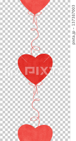 Vertical seamless border. Red, scarlet heart-shaped balloons with ribbon. In a flat style. Watercolor, pastel. For printing, prints, products Vertical seamless border. Red, scarlet heart-shaped balloons with ribbon. In a flat style. Watercolor, pastel. For printing, prints, products 137387003