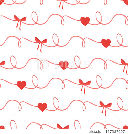 Seamless pattern. Red, scarlet, hearts, bows. About love, for Valentine's Day. In a flat style. Watercolor, pastel. For printing, prints, products 137387007