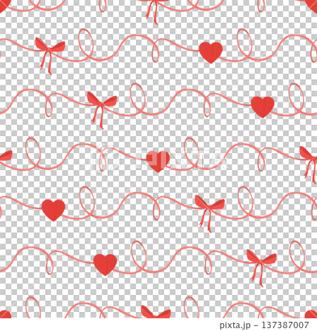 Seamless pattern. Red, scarlet, hearts, bows. About love, for Valentine's Day. In a flat style. Watercolor, pastel. For printing, prints, products 137387007