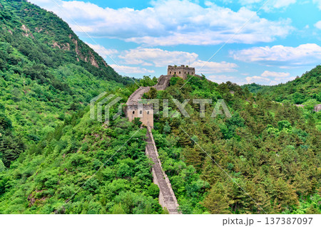Simatai section of the Great Wall of China on a clear summer sunny day Simatai section of the Great Wall of China on a clear summer sunny day 137387097