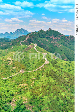Simatai section of the Great Wall of China on a clear summer sunny day Simatai section of the Great Wall of China on a clear summer sunny day 137387101
