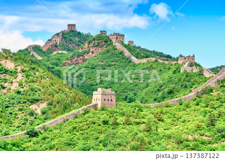 Simatai section of the Great Wall of China on a clear summer sunny day Simatai section of the Great Wall of China on a clear summer sunny day 137387122