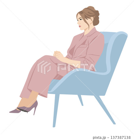 Professional woman sitting in armchair waiting patiently Professional woman sitting in armchair waiting patiently 137387138