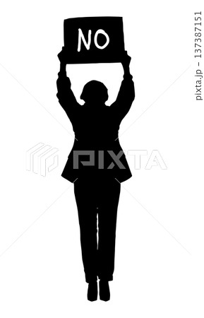 Person silhouette holding up NO sign protesting refusal concept 137387151