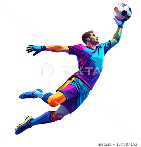 Soccer goalkeeper jumping saving ball action 137387152