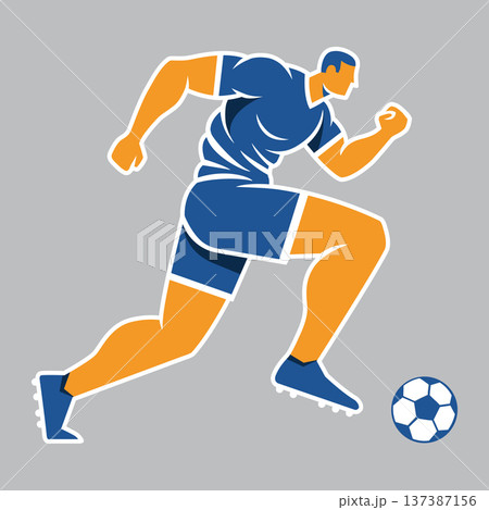 Soccer player running while dribbling football ball Soccer player running while dribbling football ball 137387156