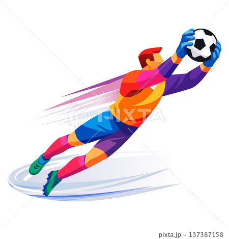 Soccer goalkeeper diving catching ball cartoon style Soccer goalkeeper diving catching ball cartoon style 137387158