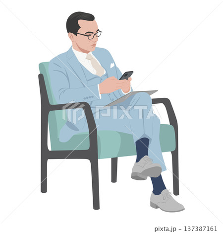 Businessman sitting in chair checking smartphone for communication 137387161