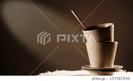 Two dirty cups after coffee drinking Two dirty cups after coffee drinking 137387930