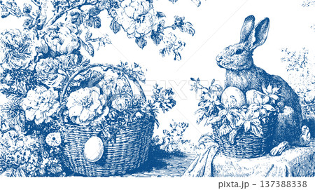 Vintage Blue Easter Engravings Vintage Blue Easter Engravings 137388338