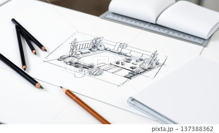 Drawing of the project of landscape design, improvement of the communal area, the territory of a country house 137388362