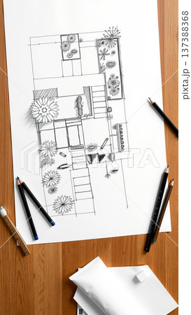 Drawing of the project of landscape design, improvement of the communal area, the territory of a country house 137388368