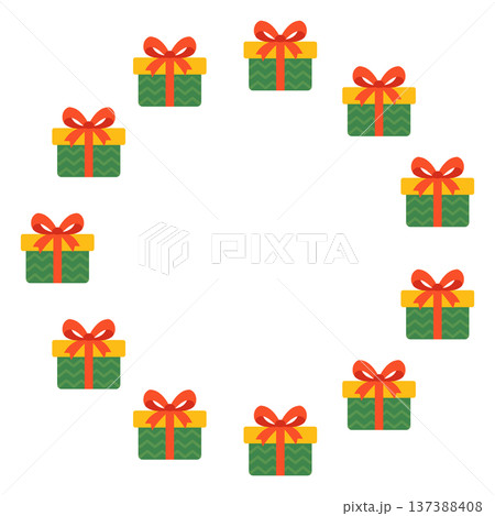 Round frame with gift boxes. Festive design. Isolated background. Flat style vector illustration 137388408