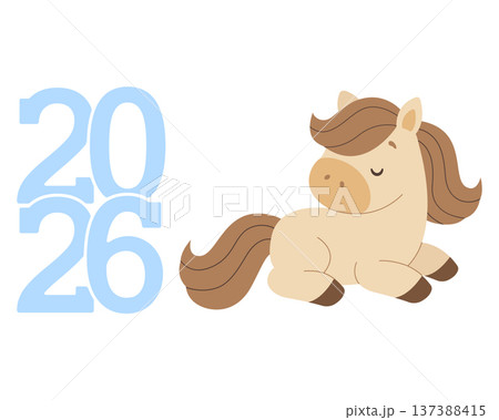 New year symbol design horse and numbers 2026. Happy New Year. Vector illustration in flat style. New year symbol design horse and numbers 2026. Happy New Year. Vector illustration in flat style. 137388415