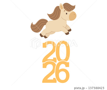 New year symbol design horse and numbers 2026. Happy New Year. Vector illustration in flat style. New year symbol design horse and numbers 2026. Happy New Year. Vector illustration in flat style. 137388423