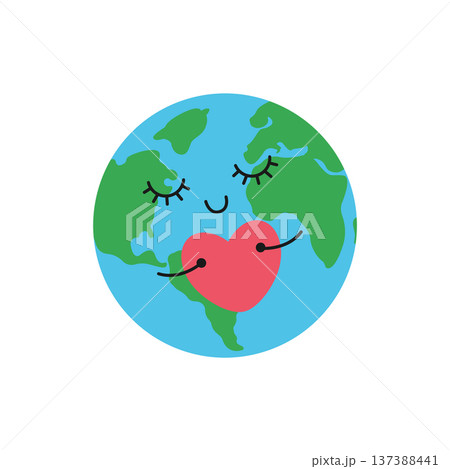 Cute planet Earth holds the heart. Vector flat illustration isolated on a white background 137388441