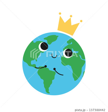Cute planet Earth wearing a royal crown. Vector flat illustration isolated on a white background 137388442