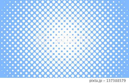 中心が明るい丸いドットのハーフトーンが円形に広がる青い背景 137388579