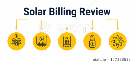 Solar billing review and credit verification workflow icons Solar billing review and credit verification workflow icons 137388653