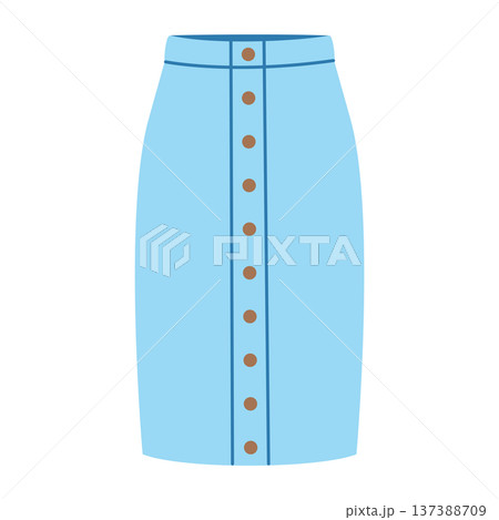 Denim skirt. Summer clothing design. Flat-style vector illustration isolated on a white background Denim skirt. Summer clothing design. Flat-style vector illustration isolated on a white background 137388709