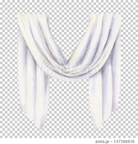 Long flowing linen cloth with soft folds. Minimal neutral textile watercolor clipart isolated on white background for Easter compositions, religious design, invitations, packaging, branding Long flowing linen cloth with soft folds. Minimal neutral textile watercolor clipart isolated on white background for Easter compositions, religious design, invitations, packaging, branding 137388816