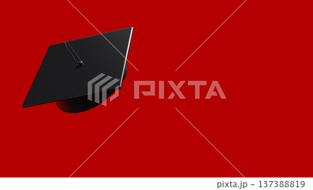 Minimal Black Graduation Cap on Red Background 3d render. 137388819