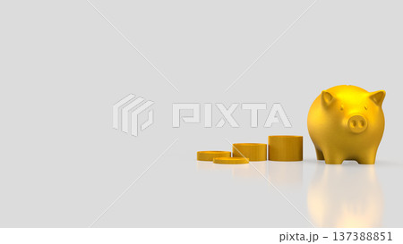 Golden Piggy Bank with Coins Savings Concept 3d render. 137388851