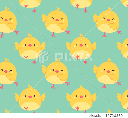 A pattern of funny yellow chicks. Vector illustration in flat style A pattern of funny yellow chicks. Vector illustration in flat style 137388894