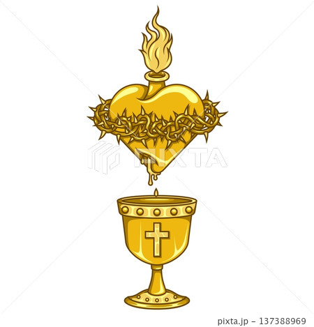 Sacred Heart and Grail Gold Style Sacred Heart and Grail Gold Style 137388969