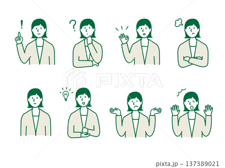 ビジネスウーマンのベクターイラスト　表情セット 137389021
