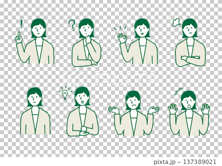 ビジネスウーマンのベクターイラスト　表情セット 137389021