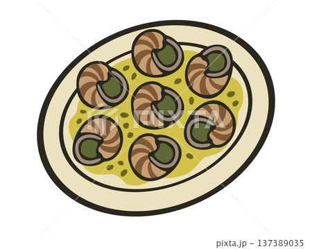 Escargots. Traditional French cuisine. Vector isolated illustration 137389035