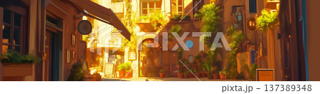 おしゃれな住宅街、アニメ風 137389348