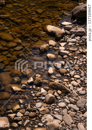 Clear Shallow River With Pebbles and Stones 137389667