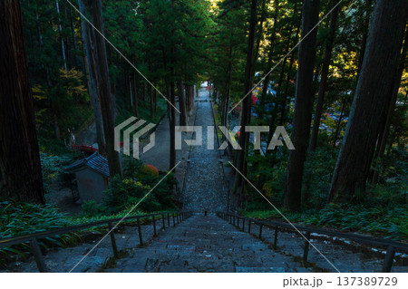 秋の山梨県身延町　紅葉の身延山久遠寺　菩提梯　 137389729