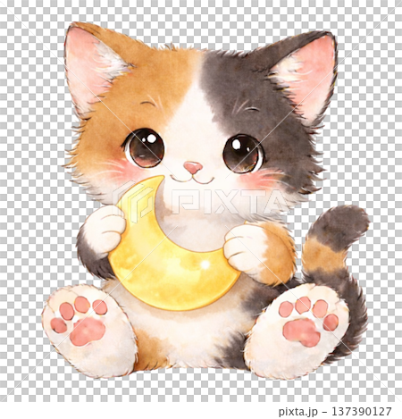 三日月を持った三毛猫のイラスト 137390127