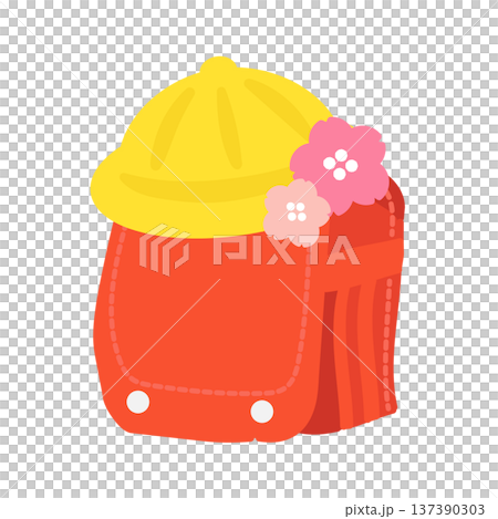 赤色のランドセルと桜の花びらがついた黄色い帽子のイラスト 赤色のランドセルと桜の花びらがついた黄色い帽子のイラスト 137390303