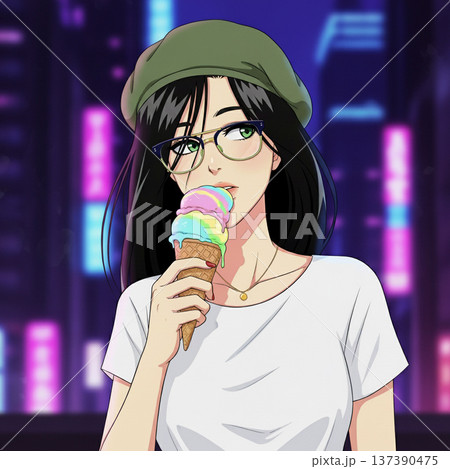 盛り場背景のレトロポップな女性ポートレートイラスト 盛り場背景のレトロポップな女性ポートレートイラスト 137390475