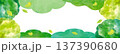 手描き水彩画の新緑と森のフレームイラスト。自然、エコ、森林浴をテーマにした背景素材 137390680