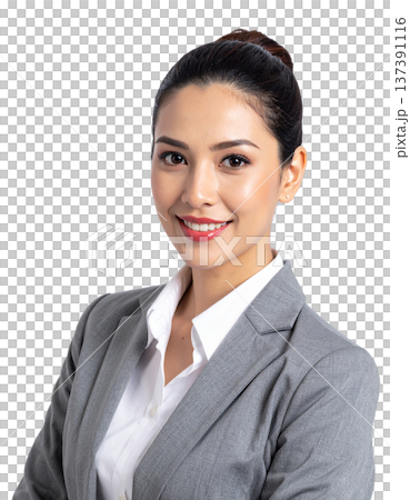 European woman, alone, office worker, portrait, white background, face focus, clear 137391116