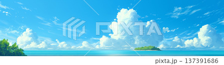 夏の孤島の風景、アニメ風 夏の孤島の風景、アニメ風 137391686