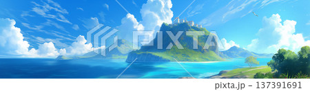 夏の孤島の風景、アニメ風 137391691