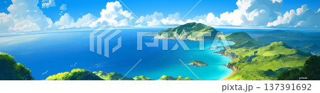 青い海の湾の風景、アニメ風 青い海の湾の風景、アニメ風 137391692