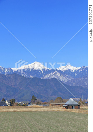 早春の安曇野　田園と北アルプス 137391771